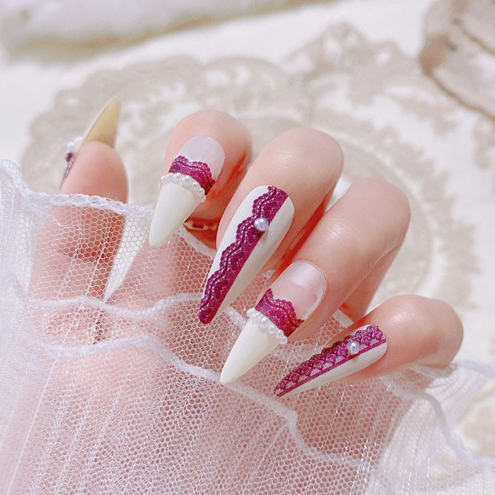 [Hàng mới về] Hình Dán Trang Trí Móng Tay Họa Tiết Ren 3D Phong Cách Gothic Thời Trang DIY