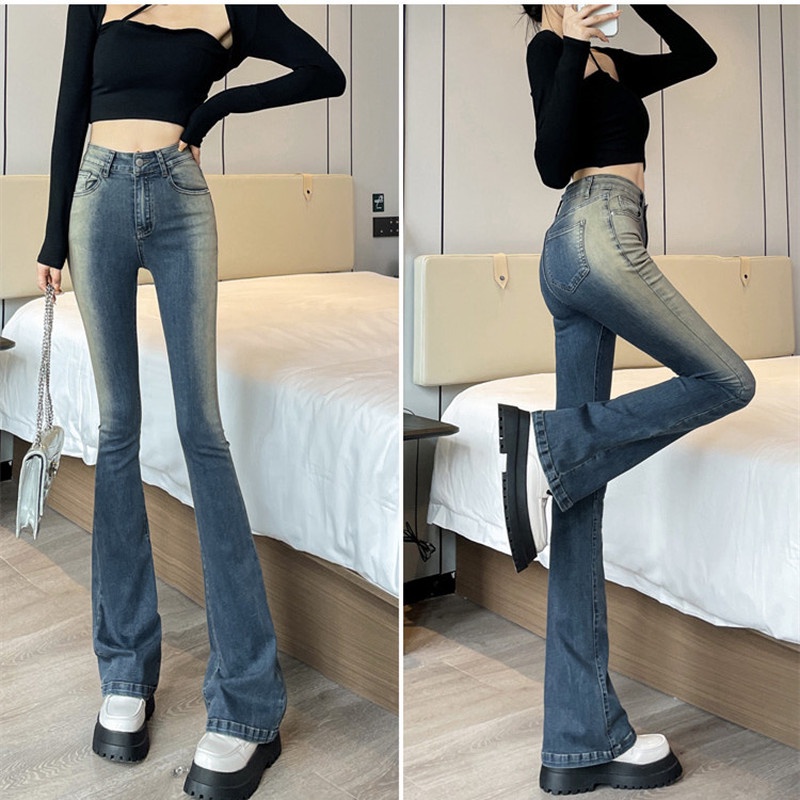 Quần Jean Nữ Lưng Cao Màu Sắc Tương Phản Thời Trang