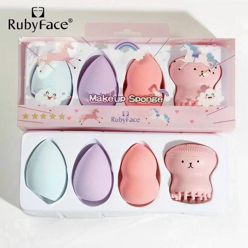 Set 3 Mút Trang Điểm+Bạch Tuộc Rửa Mặt Ngựa UNICORN HỘP DÀI