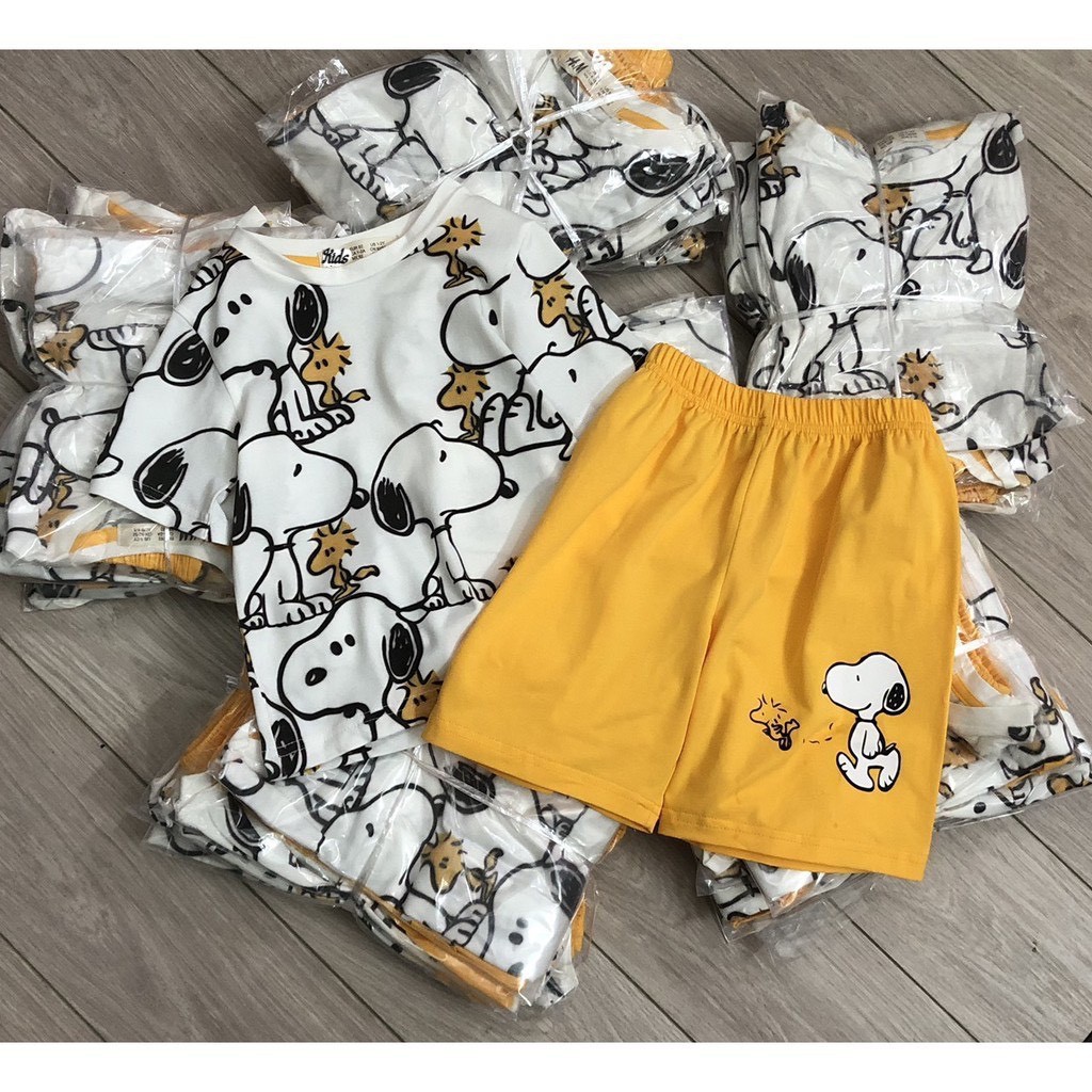 Bộ Chó Snoopy Vàng Chất Liệu Cotton Co Dãn Cho Bé 8-20Kg V272- NamKidShop