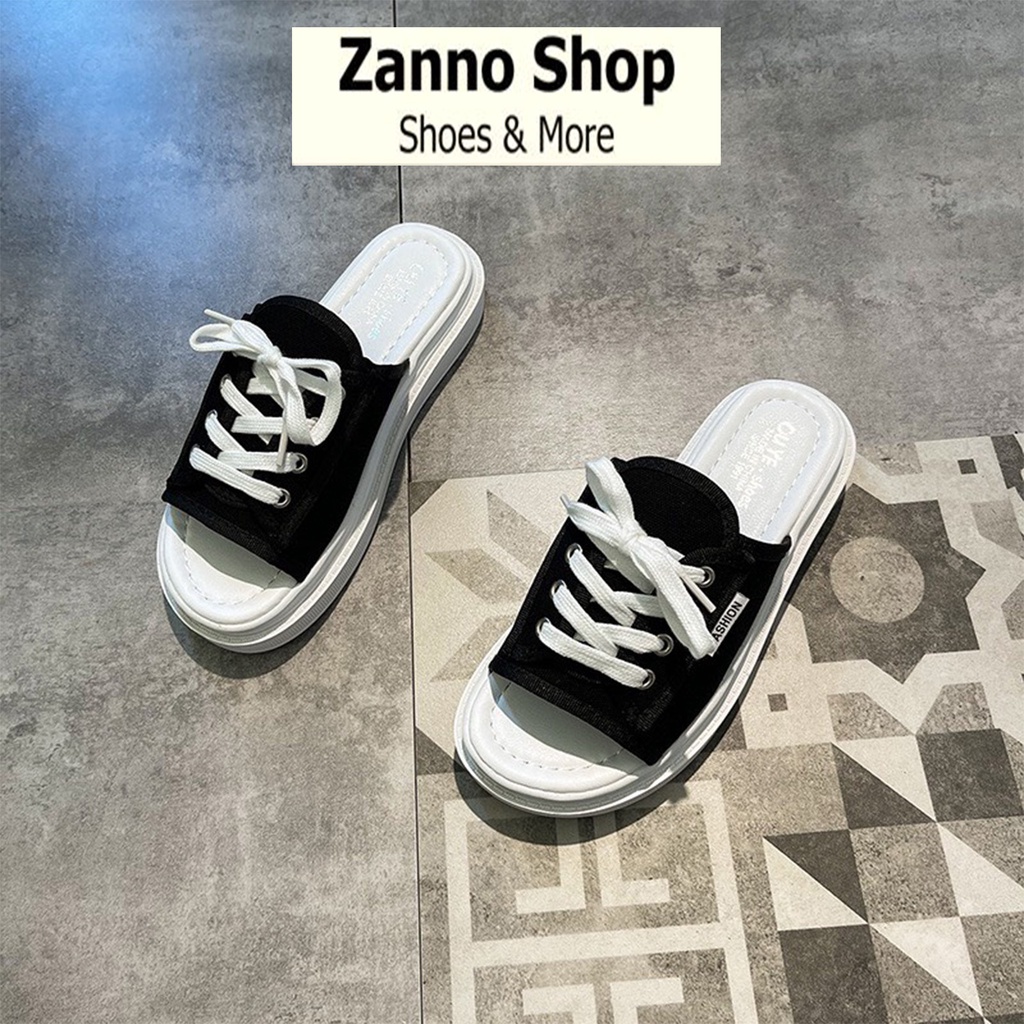 Dép Quai Ngang Nữ Dây Buộc Màu Đen Siêu HOT 2022, Dép Đế Bánh Mỳ Cao 3cm Form Ôm Chân