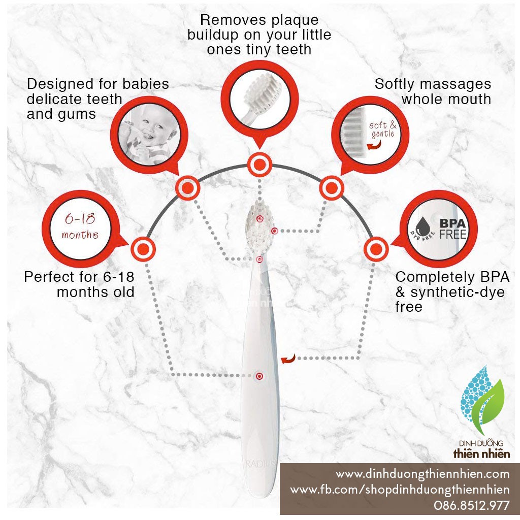 Bàn Chải Đánh Răng Lông Tròn Siêu Mềm Radius Pure Baby, Dành Cho Trẻ Em trên 6 tháng