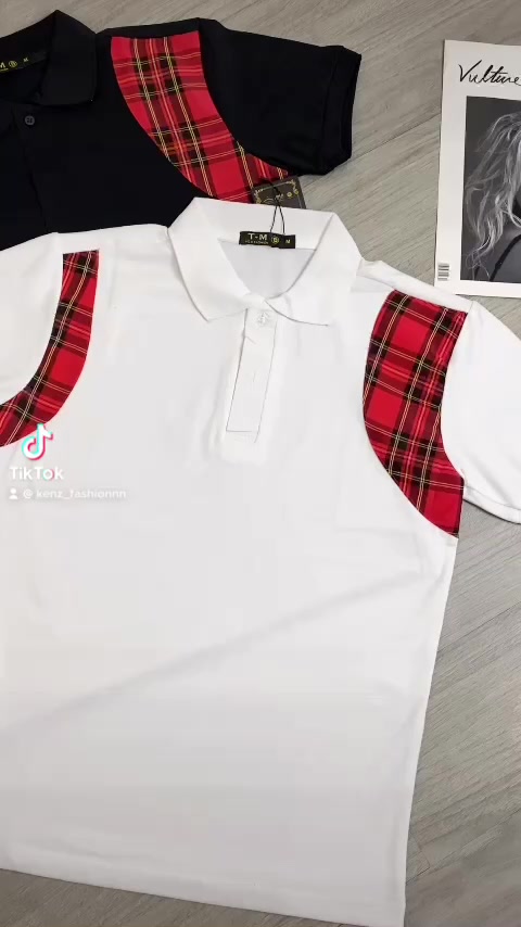 Áo Thun Nam cổ bẻ phối vai vá vải  ngắn tay hoa văn trẻ trung ✨ | BigBuy360 - bigbuy360.vn