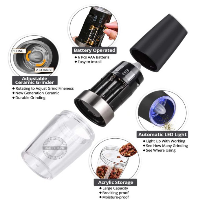 Sản Phẩm Máy xay hạt tiêu và gia vị GB-5089. Chất liệu thép không gỉ 201, ABS, Acrylic, lõi Mài gốm. Bảo hành 6 tháng. (