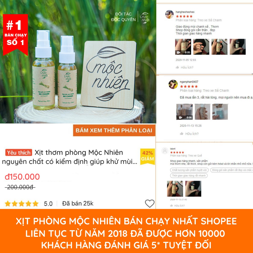 Xịt thơm phòng Mộc Nhiên nguyên chất có kiểm định giúp khử mùi hôi, thơm phòng, đuổi muỗi, diệt khuẩn