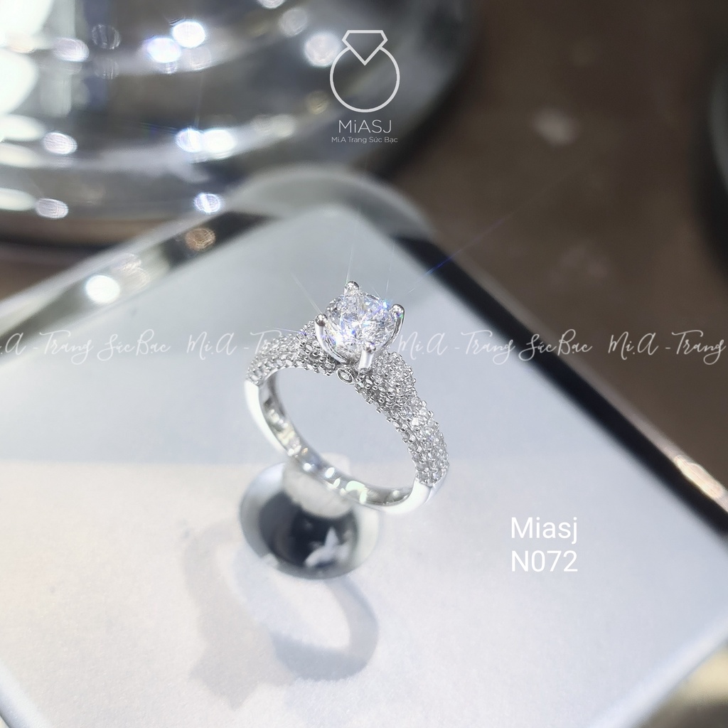 Nhẫn nữ bạc Ý S925 đính hoa đá MiASJ 4 chấu kiểu dáng sang trọng N072