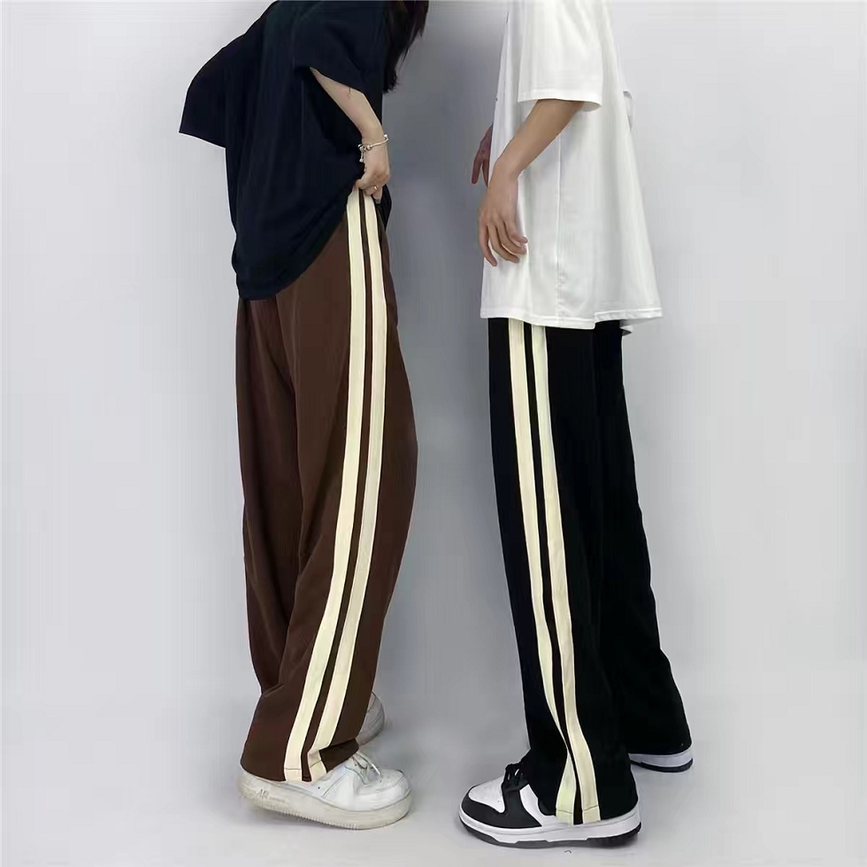 quần ống rộng nam Quần Thể Thao Ống Rộng Lưng Cao Họa Tiết Kẻ Sọc Phong Cách Hàn Quốc Thời Trang Cho Nữ