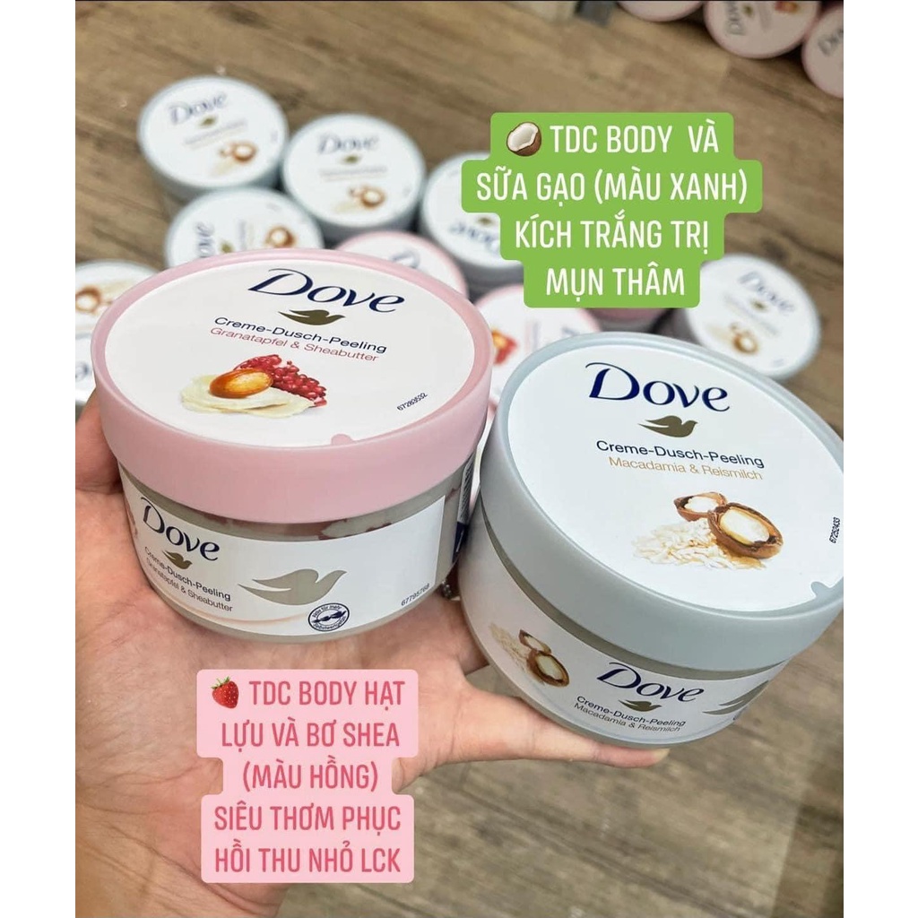 Tẩy da chết toàn thân body DOVE Exfoliating Body Polish bản Đức 225ml