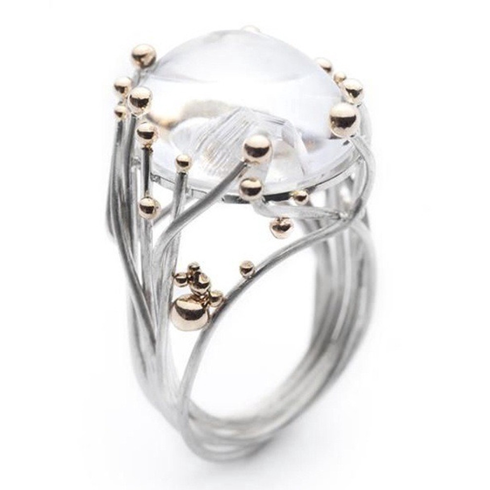 Phong Cách Mới Dát Mặt Đá Mặt Trăng Thiên Nhiên Nhẫn Nữ Mạ Vàng 18K Trang Sức