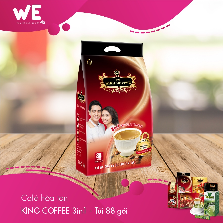 Cà phê hòa tan KING COFFEE 3IN1-Túi 88 gói x16g (1,4kg)