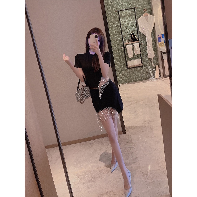 Set Áo Thun Ngắn Tay + Chân Váy Tua Rua Phong Cách Hàn Quốc Dành Cho Nữ