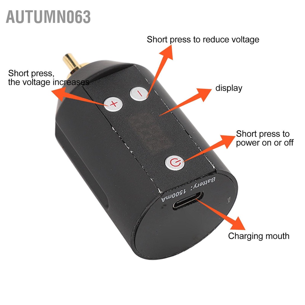 Máy xăm có thể điều chỉnh 3 đến 12V Nguồn điện 1500 MAh Pin Hình không dây Màu đen Autumn063