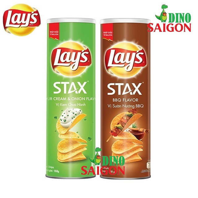 Combo 2 Hộp Bánh Snack Khoai Tây Lay's Stax Malaysia 160g Mix 2 Vị Kem chua hành và Sườn nướng BBQ