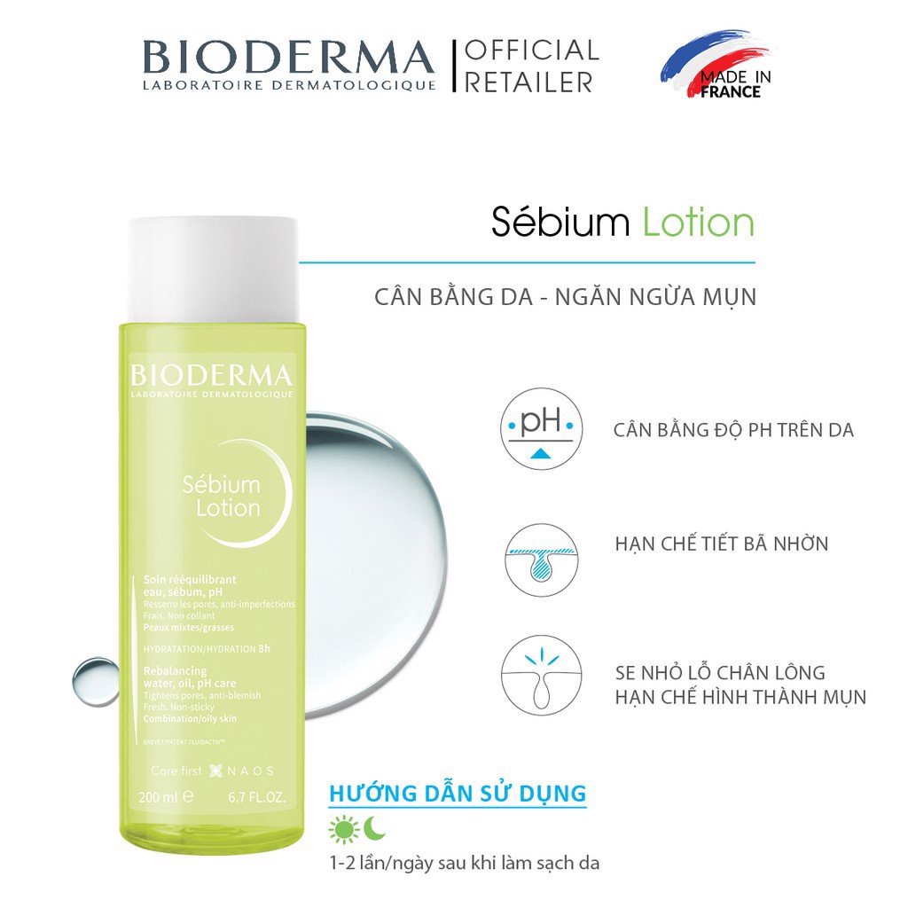 Dung dịch cân bằng cho da dầu mụn Bioderma Sebium Lotion - 200ml [NHẬP KHẨU CHÍNH HÃNG 100%]