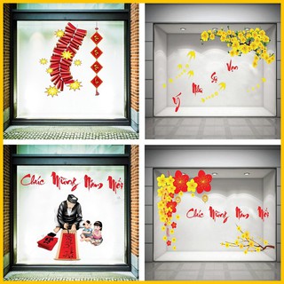 Giấy dán tường trang trí tết chúc mừng năm mới - Decal cao cấp dán được cả trên tường và cửa kính (HN)