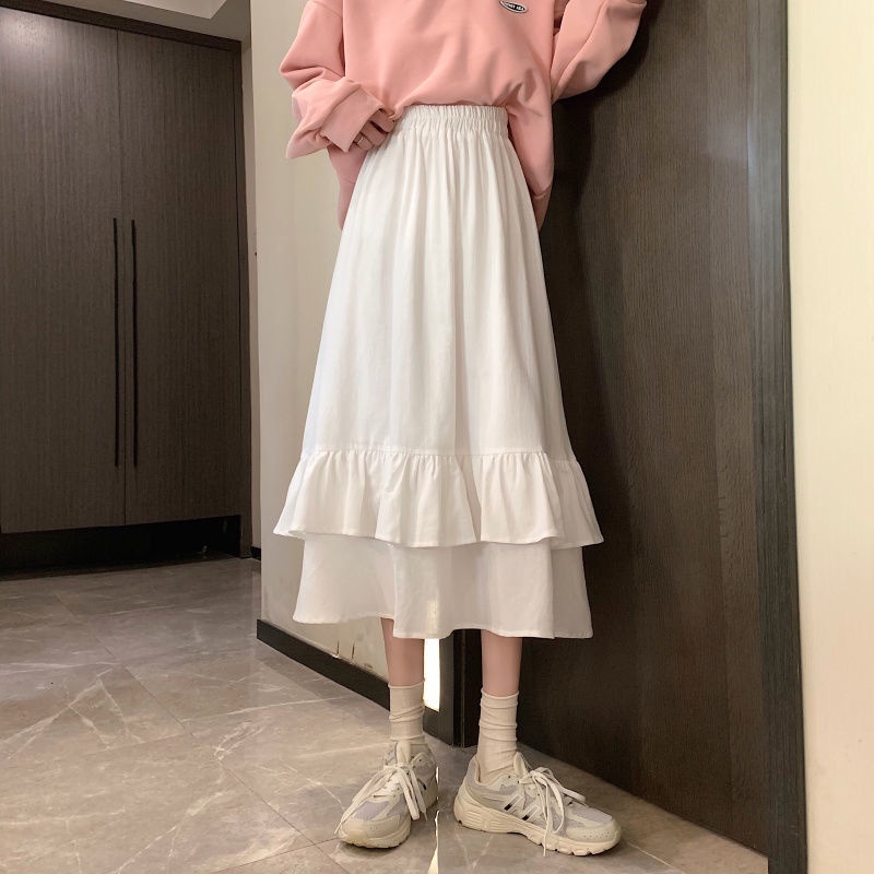 CV004 Chân váy xòe dài qua gối 2 tầng bèo Đầm midi nữ cáp chun đi biển đi chơi tiểu thư bánh bèo nữ tính công chúa