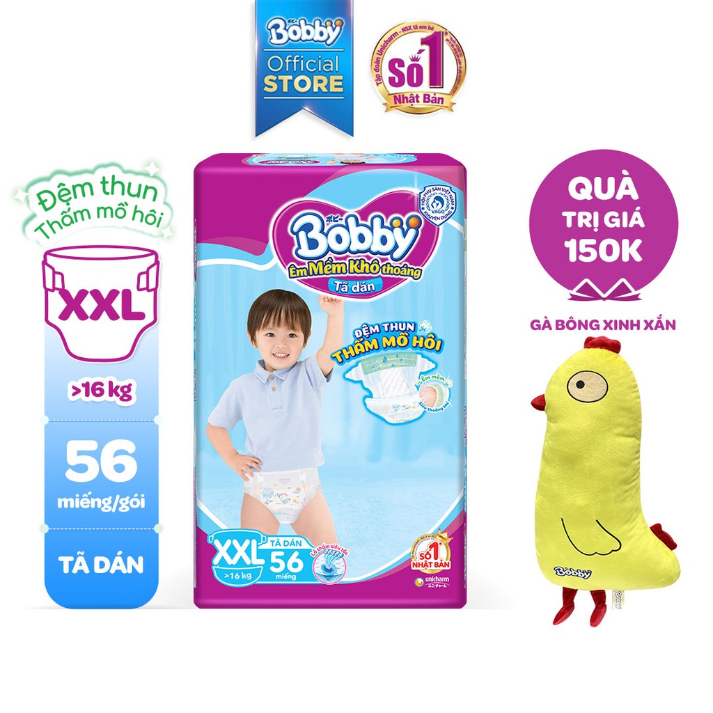 Tã Dán Bobby Êm Mềm Khô Thoáng M76/L68/XL62/XXL56