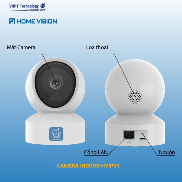 Camera IP Wifi VNPT Technology ONE HOME HVIP01 xoay 360 quan sát rõ ngày và đêm kèm thẻ 16Gb hàng Việt Nam