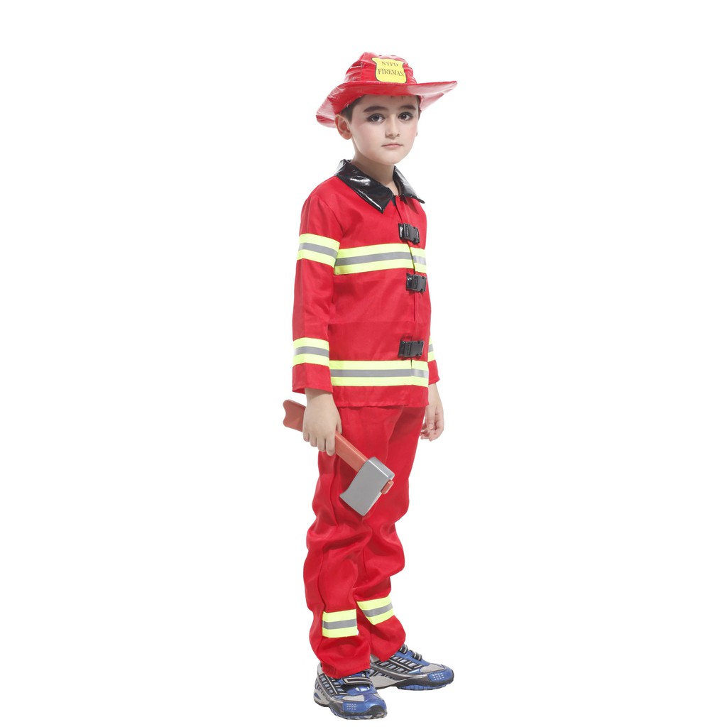 Bộ quần áo hóa trang Lính cứu hỏa Fireman-sọc dạ quang B-0015 cho bé từ 4-12 tuổi chơi Halloween