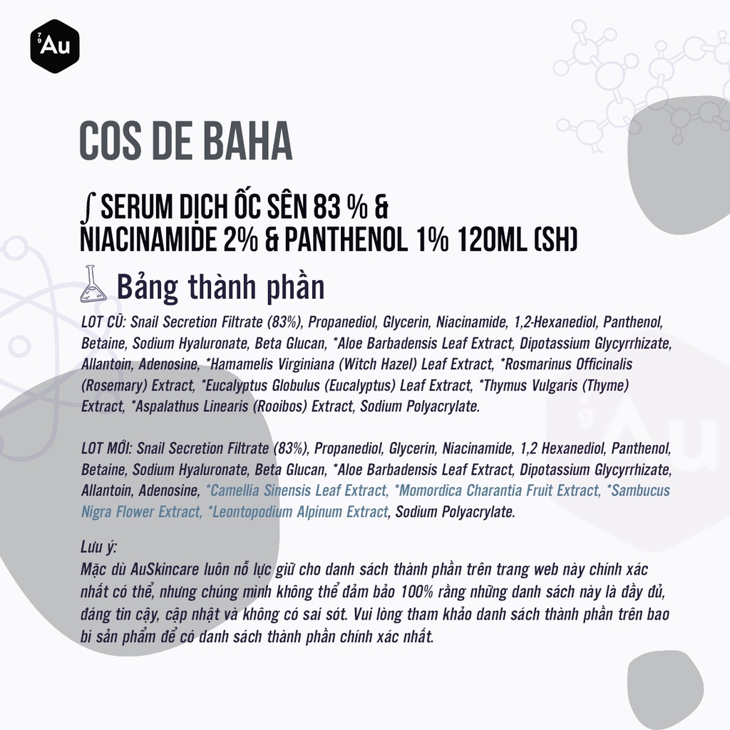 Cos De BAHA | Serum Hỗ Trợ Phục Hồi và Sửa Chữa Làn Da chứa Dịch Ốc Sên 83% + Niacinamide 2% + Panthenol 1% 120ML (SH)