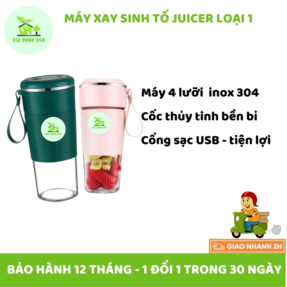 Máy xay sinh tố cầm tay mini đa năng dao 4 lưỡi, nhỏ gọn có thể mang đi làm, đi học Juicer bảo hành 12 Tháng