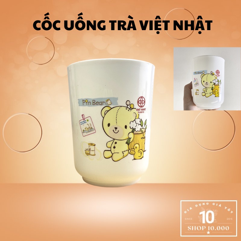 Ly uống trà Việt Nhật , Cốc uống nước màu trắng in họa tiết dễ thương