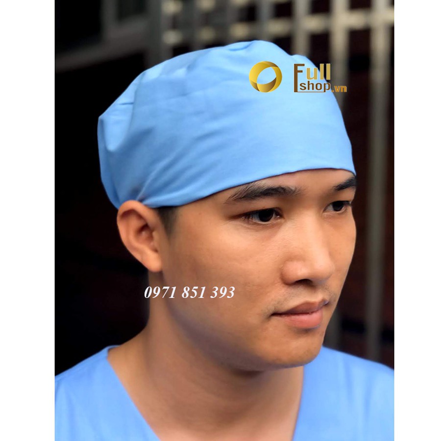 Mũ vải blouse phẫu thuật màu xanh dương cho bác sĩ, y tá