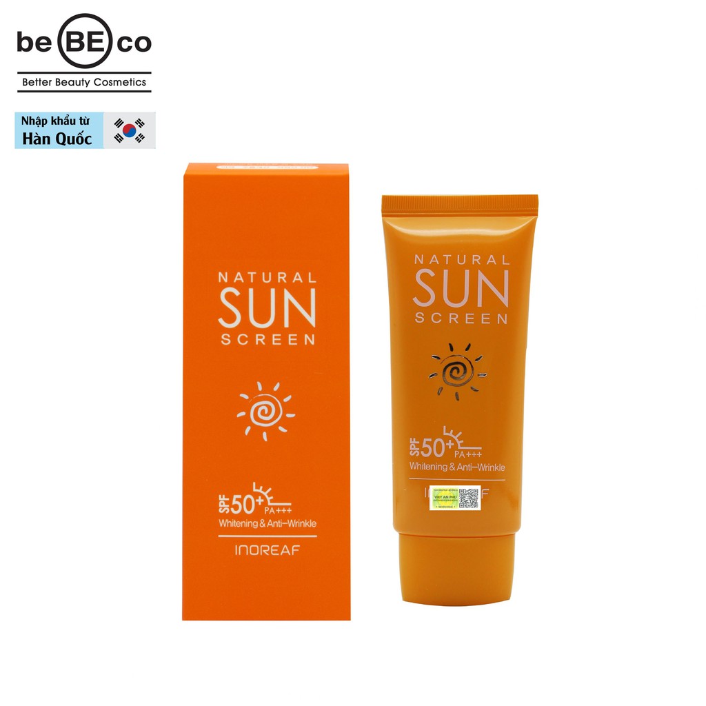 Kem chống nắng dưỡng trắng da BEBECO Hàn Quốc 50ml Inoreaf Natual Sun Screen SPF 50+/PA+++