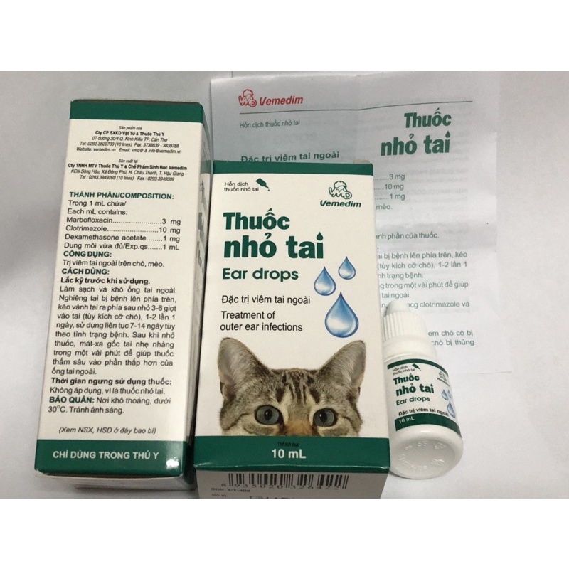 Thuốc nhỏ viêm tai dành cho chó mèo 10ml