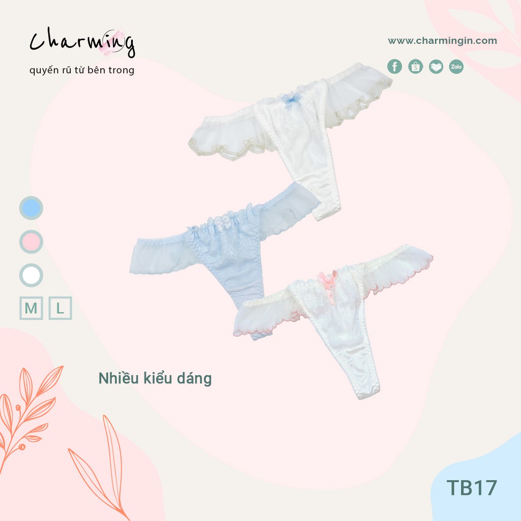 Quần lót T-back  lưng voan co giãn cùng ren hoa dễ thương size M, L - QLTB0017