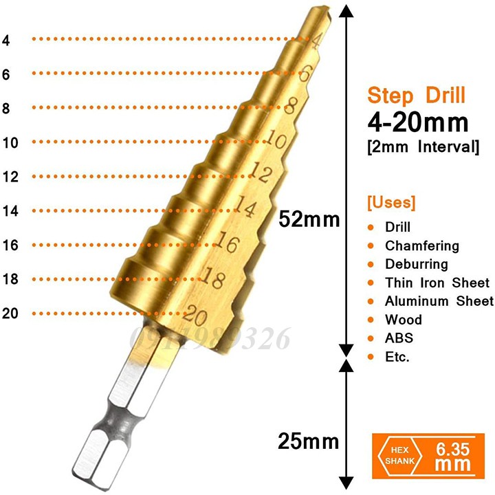 Mũi khoan tháp ❤️FREESHIP❤️ mũi khoan bước thép HSS 4241 phủ titanium chuôi lục giác - mũi khoan tầng