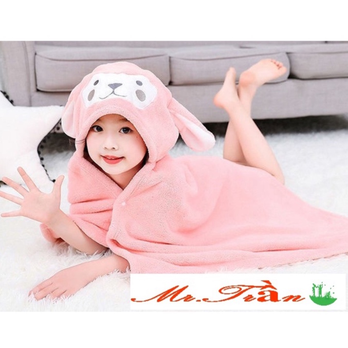 Áo choàng lông cừu cho bé có mũ chùm đầu cũng có thể làm khăn tắm- Mã Thỏ