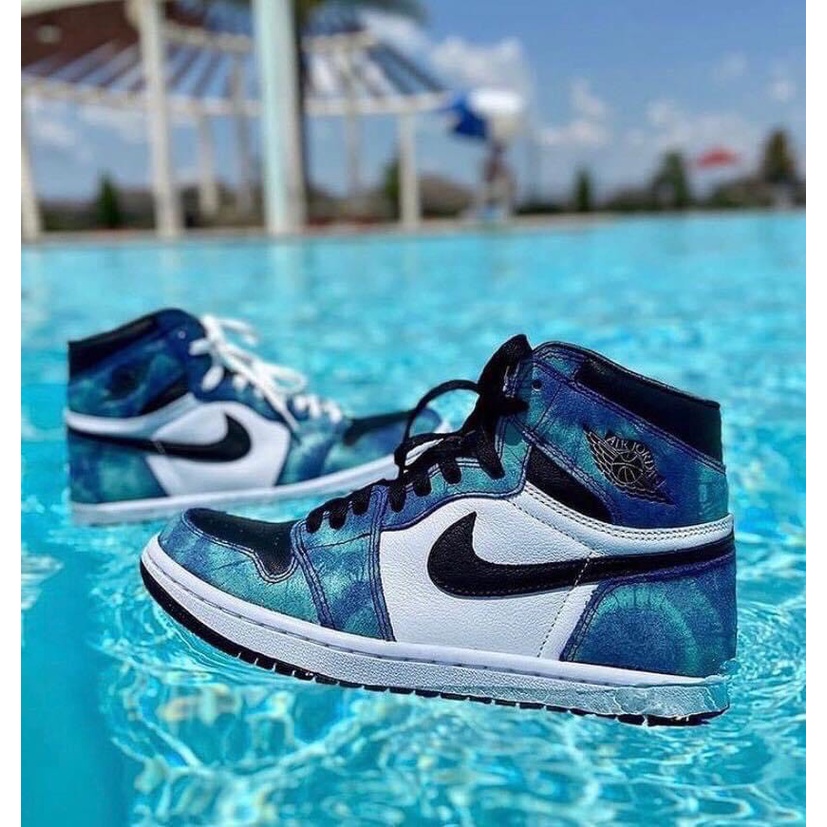 -shopgiaykiencuongGiày thể thao Jordan cổ cao cổ thấp xanh loang nước biển, giày sneaker JD1 Tie Dye cao cổ thấp cổ na