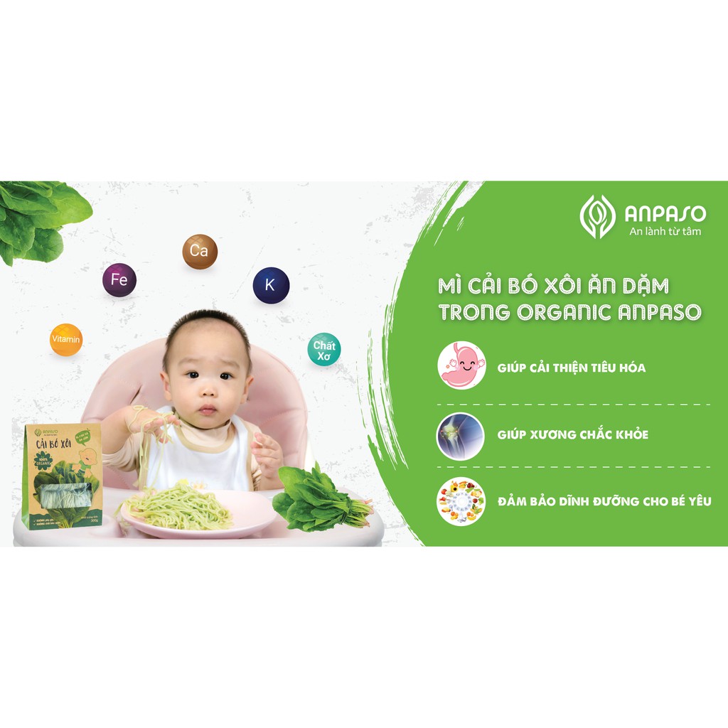 Mì Ăn Dặm cho bé rau củ hữu cơ Anpaso, mỳ rau organic, kiểu Nhật, BLW, bổ sung chất xơ, cải thiện táo bón 300g | BigBuy360 - bigbuy360.vn