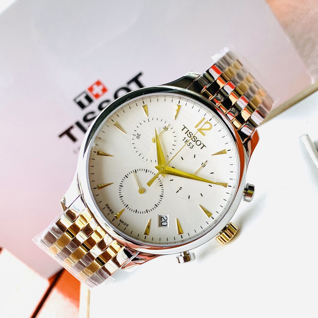 Đồng hồ Nam chính hãng Tissot 1853 Chronograph T063.617.22.037.00 Size 42,Mặt trắng,Lịch-Máy Pin-Dây kim loại cao cấp