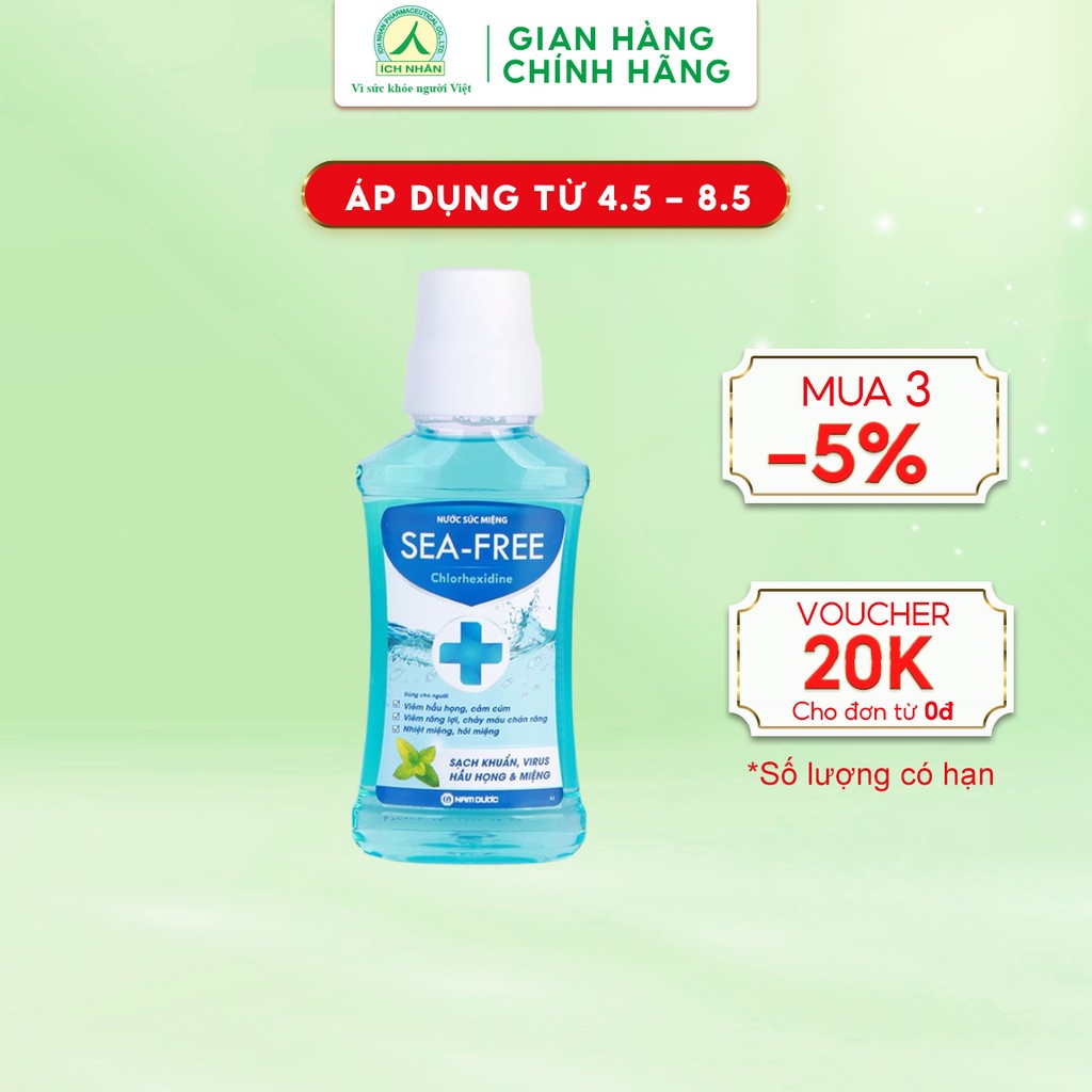 Nước súc miệng diệt khuẩn Seafree Chlorhedixine 250ml - diệt khuẩn họng, bảo vệ răng lợi toàn diện NSS