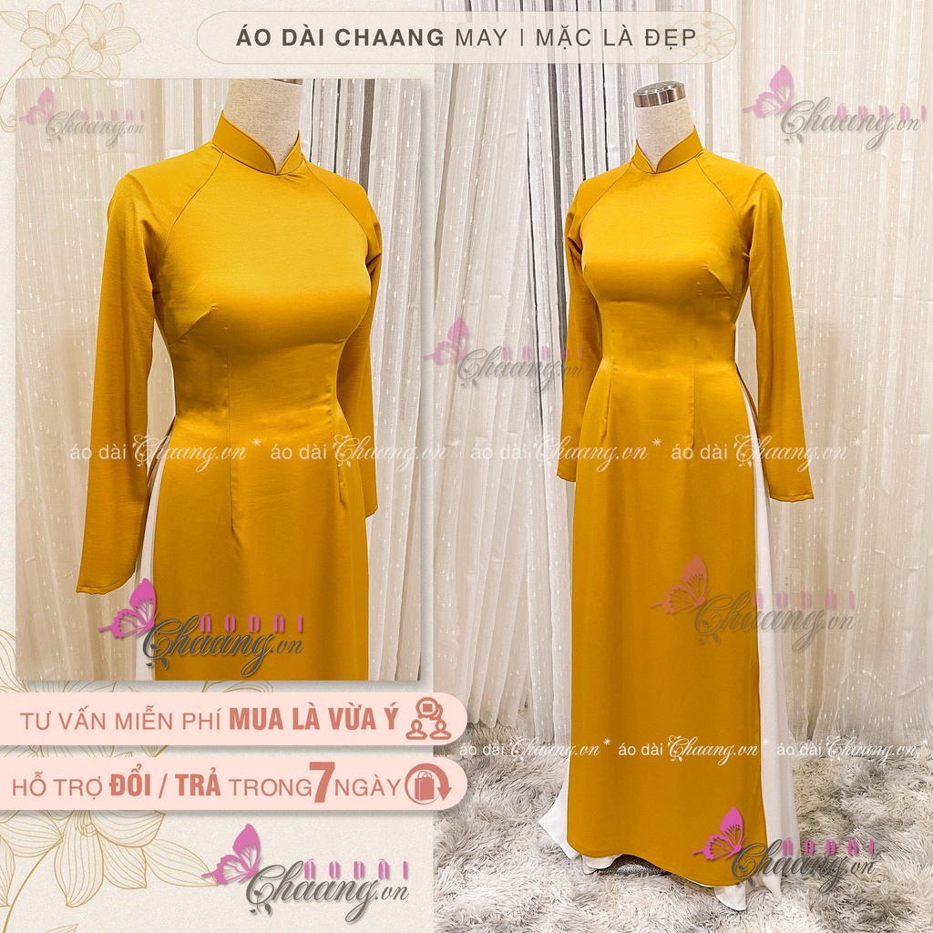 Áo Dài Truyền Thống May Sẵn Lụa Tây Thi Vàng Đồng Đẹp Vải Co Giãn 4 Chiều CH07