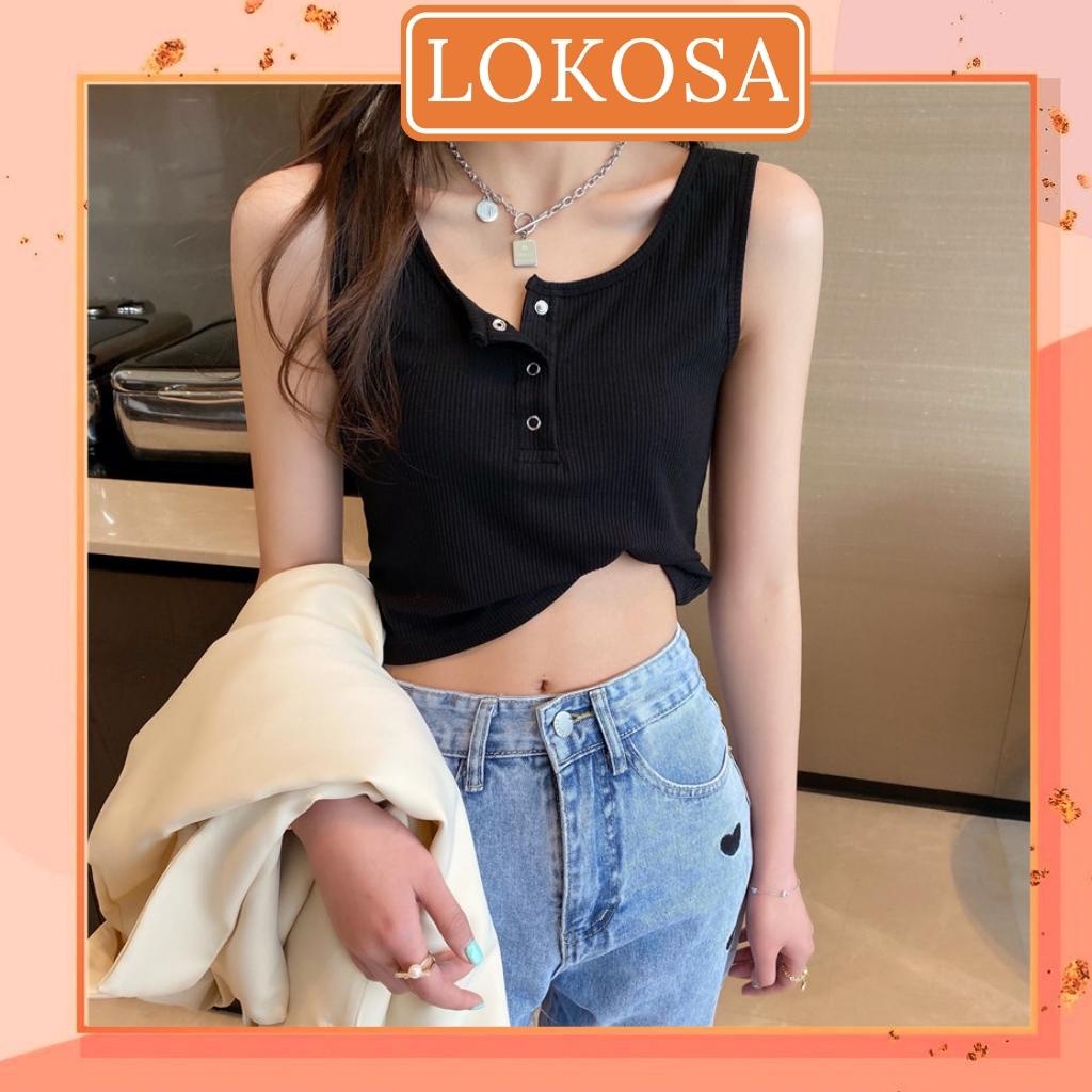 Áo Hai Dây Croptop LOKOSA Áo Crt Kiểu Ôm Body Cổ Vuông Sexy Hàn Quốc Hai Màu Trắng Đen AO034