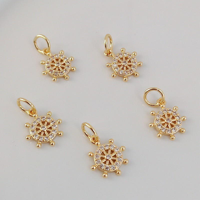 Mặt Dây Chuyền Hình Bánh Lái Mini Bằng Đồng 14k 10mm Màu Vàng Kim Thời Trang