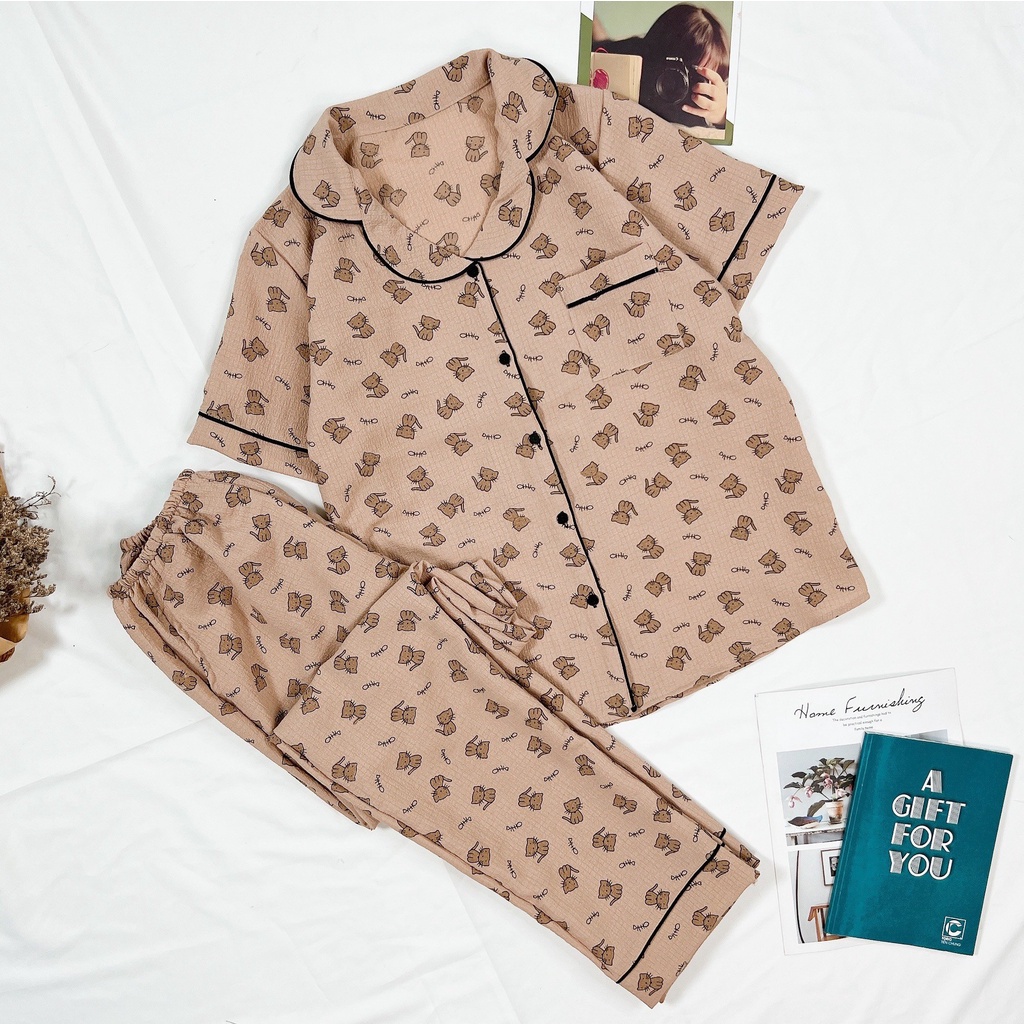 Bộ Ngủ Pijama Mặc Nhà HATIBO Chất Đũi Xốp Tay Ngắn Quần Dài Thoáng Mát Thấm Hút Mồ Hôi Siêu Tốt Họa Tiết Dễ Thương