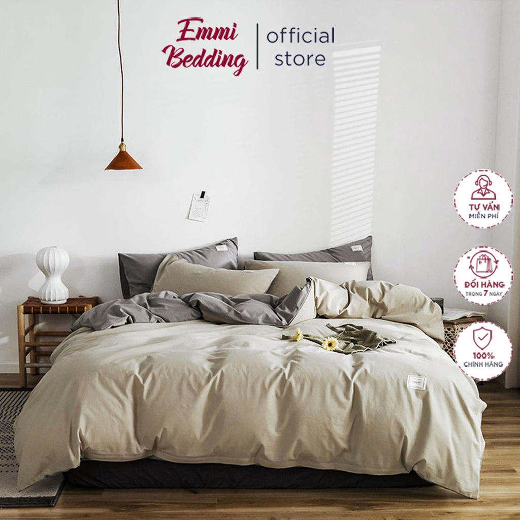 Bộ Chăn Ga Gối Cotton TC Emmidecor - Be phối ghi