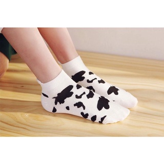 1 đôi tất nữ cổ thấp họa tiết bò sữa đáng yêu