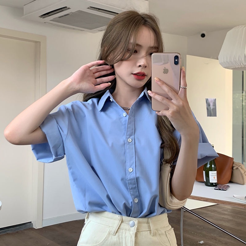 Áo sơ mi IELGY tay ngắn phong cách retro thời trang dành cho nữ