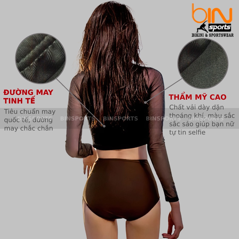 Bikini Nữ Hai Mảnh Tay Dài Phối Lưới Freesize Bin Sports BHV123