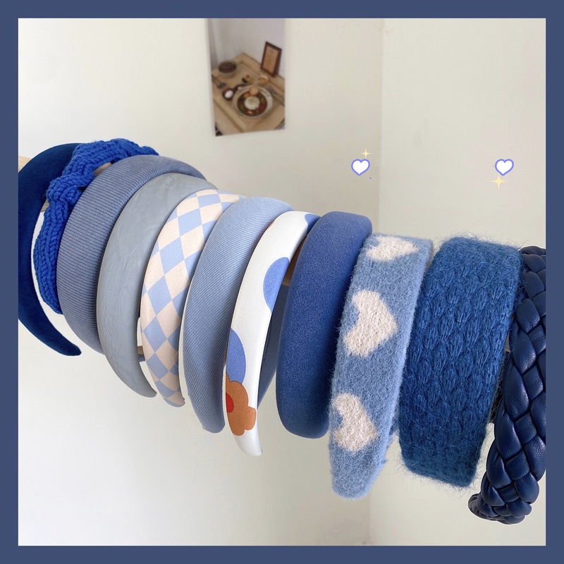 Băng Đô Cài Tóc Màu Xanh Dương Phong Cách Hàn Quốc Retro Thời Trang Cho Nữ