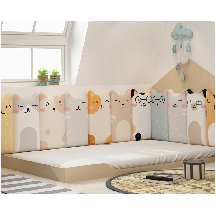 Miếng xốp dán tường nệm da dày 3cm hình con mèo trang trí đầu giường cạnh giường phòng ngủ chống va đập an toàn cho bé