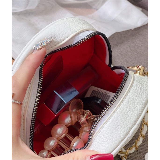 Túi Xách Nữ Đeo Chéo Cầm Tay Dáng Tròn Quai Ngọc Sang Chảnh Kèm Dây Tiểu Thư M35