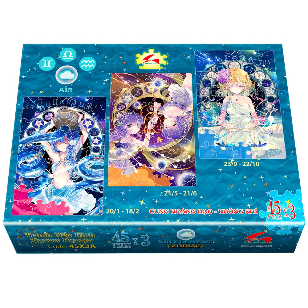 Tranh xếp hình Jigsaw Puzzle Tia Sáng 45 mảnh Combo 3 trong 1 - Cung hoàng đạo - Không khí - MSP: 45-3A