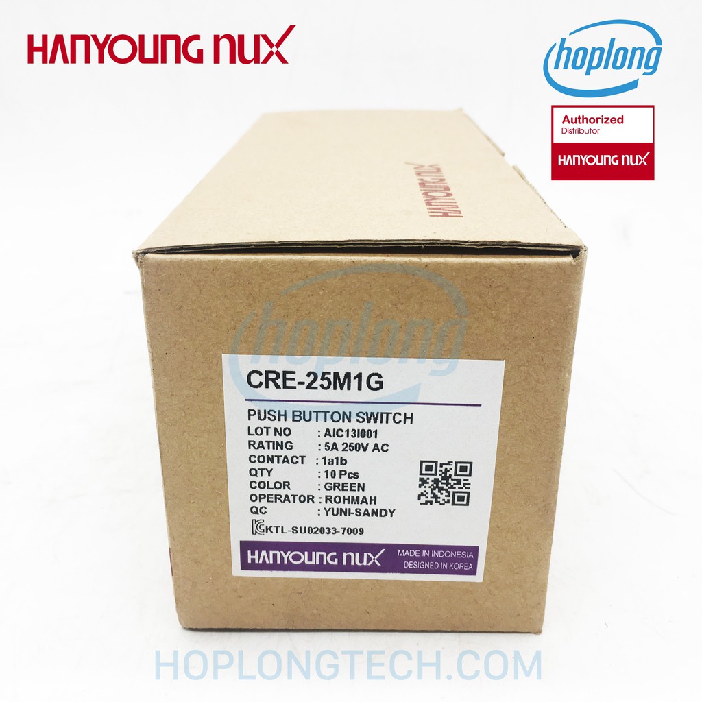 CRE-25M1G Nút dừng khẩn Hanyoung phi 25 không đèn màu xanh lá