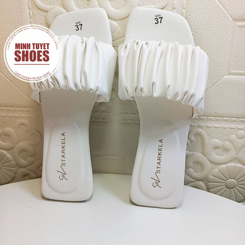 Dép kiểu nữ đế bằng quai ngang nhún nhúm trơn thời trang đế bằng đẹp mới hè 2021 mã DNT MINHTUYETSHOES